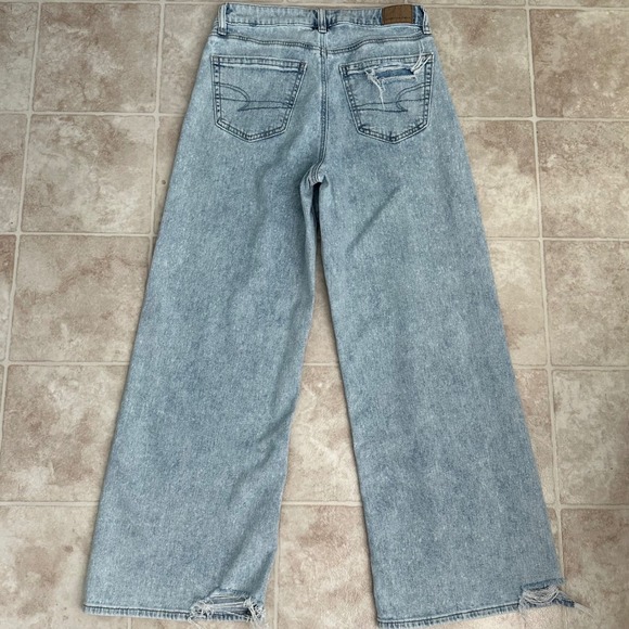 American Eagle Super High Rise Baggy Wide Leg Blue Jeans Slouchy Sz 0 Short - Picture 8 of 14